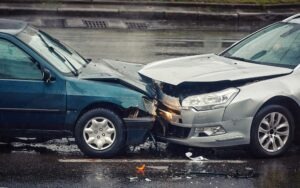 Two vehicles collide on a rainy day. A car accident lawyer in Poquoson will help the injured victim file for damages.